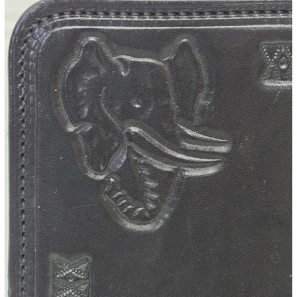 Vintage Leather Hand Tooled Black‎ Western Elephant Design Mouse Pad 9.5